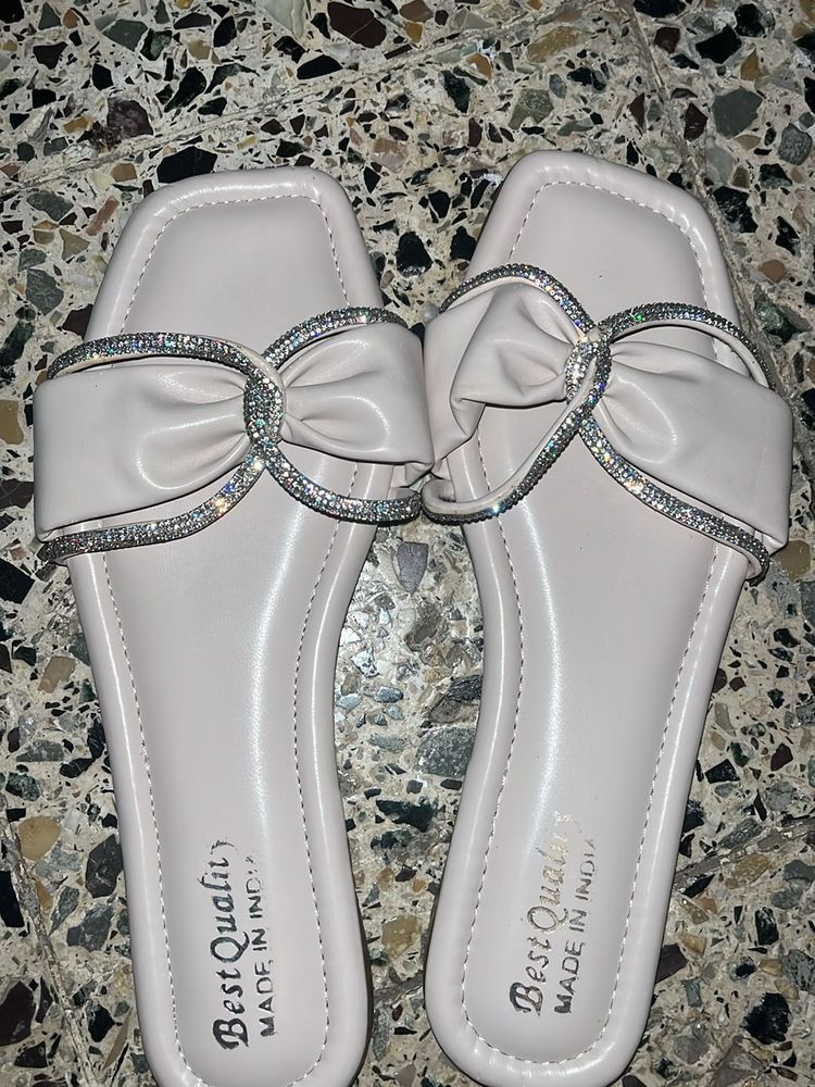 Rhinestone Bow Slide Sandals