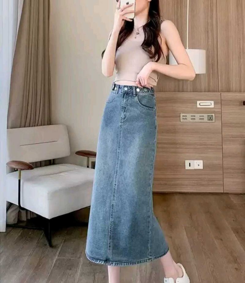 Women Denim Midi Skirt
