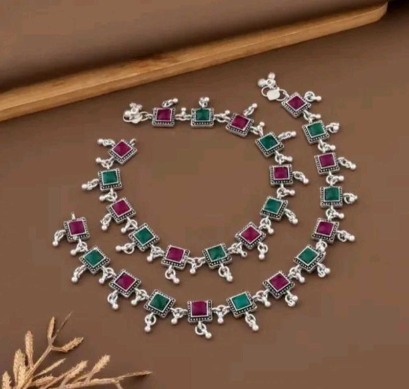 Gemstone Silver Plated Anklets