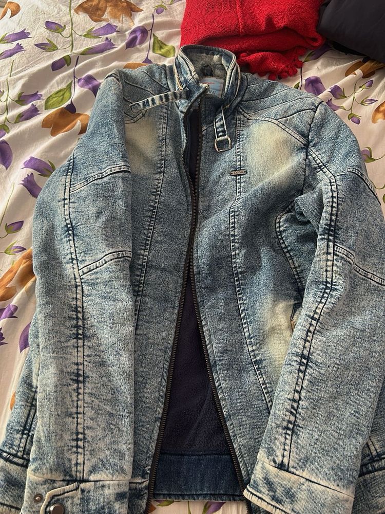 Acid Wash Denim Moto Jacket