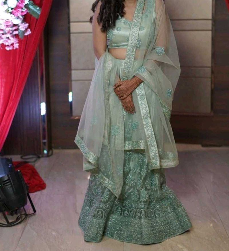 Mint Green Embroidered Lehenga Choli Set