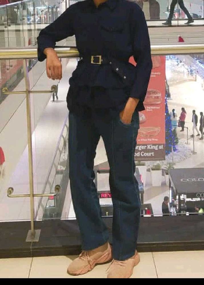 Combo Belted Dark Wash Jeans With White Pricess