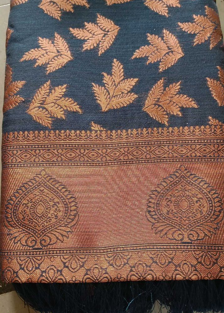 Elegant Blue &amp; Bronze Saree