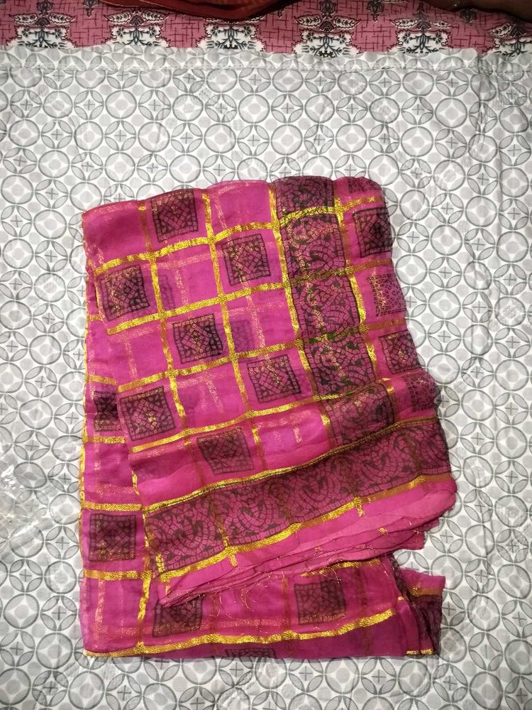 Pink &amp; Gold Accent Saree