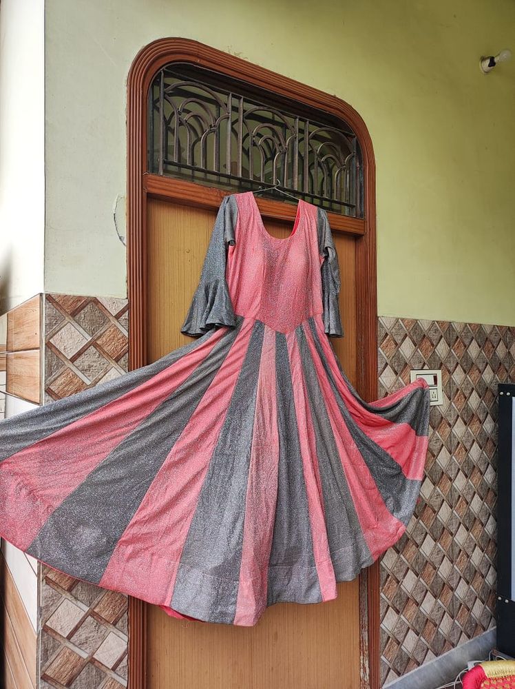 Baby Pink &amp; Light Black Ethnic Gown Party Wear