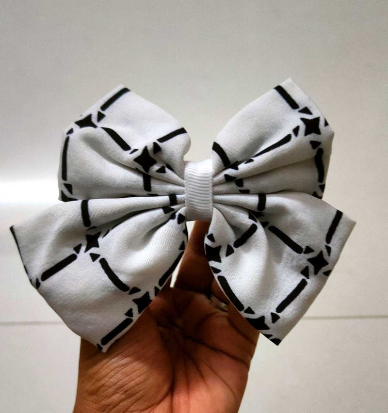 HANDMADE Cute Patterned Hair Bow- WHITE