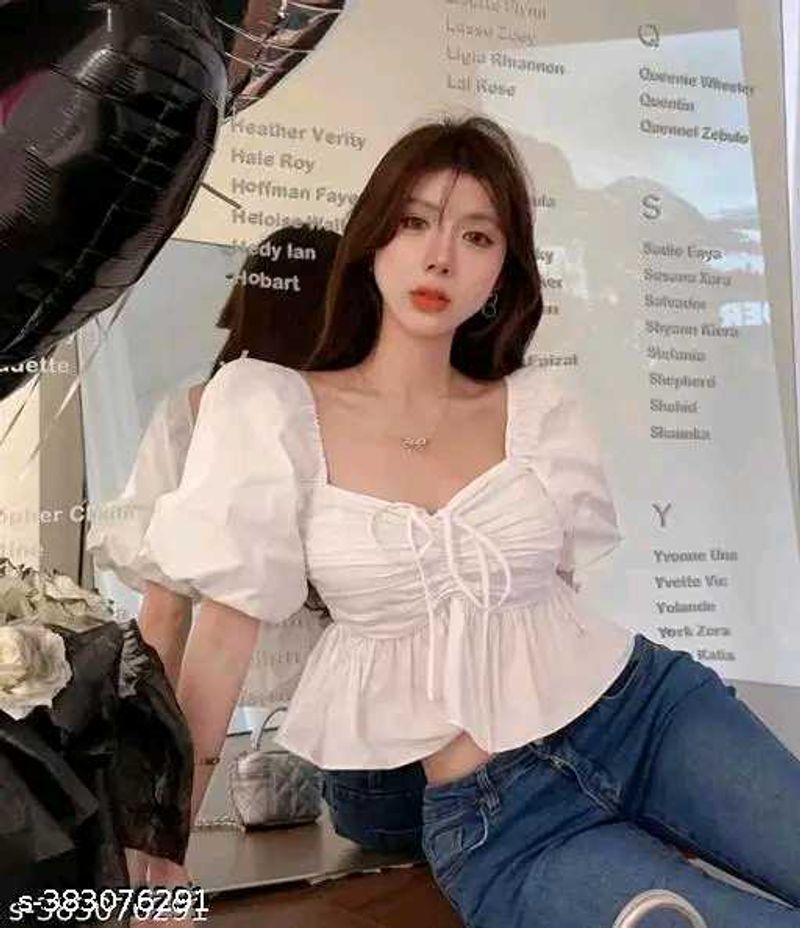 White Puff Sleeve Peplum Top