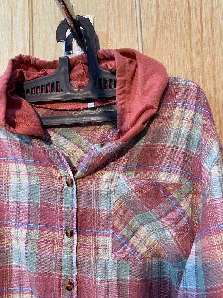 Hooded Plaid Flannel Shirt
