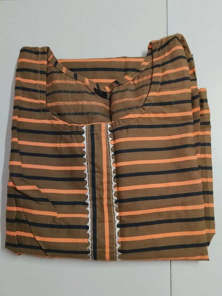 Brown Striped Kurta