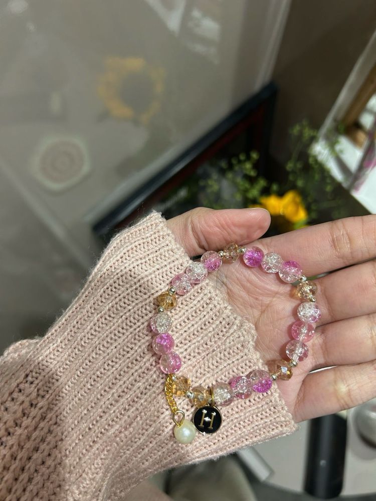 Pink Crystal Beaded Bracelet