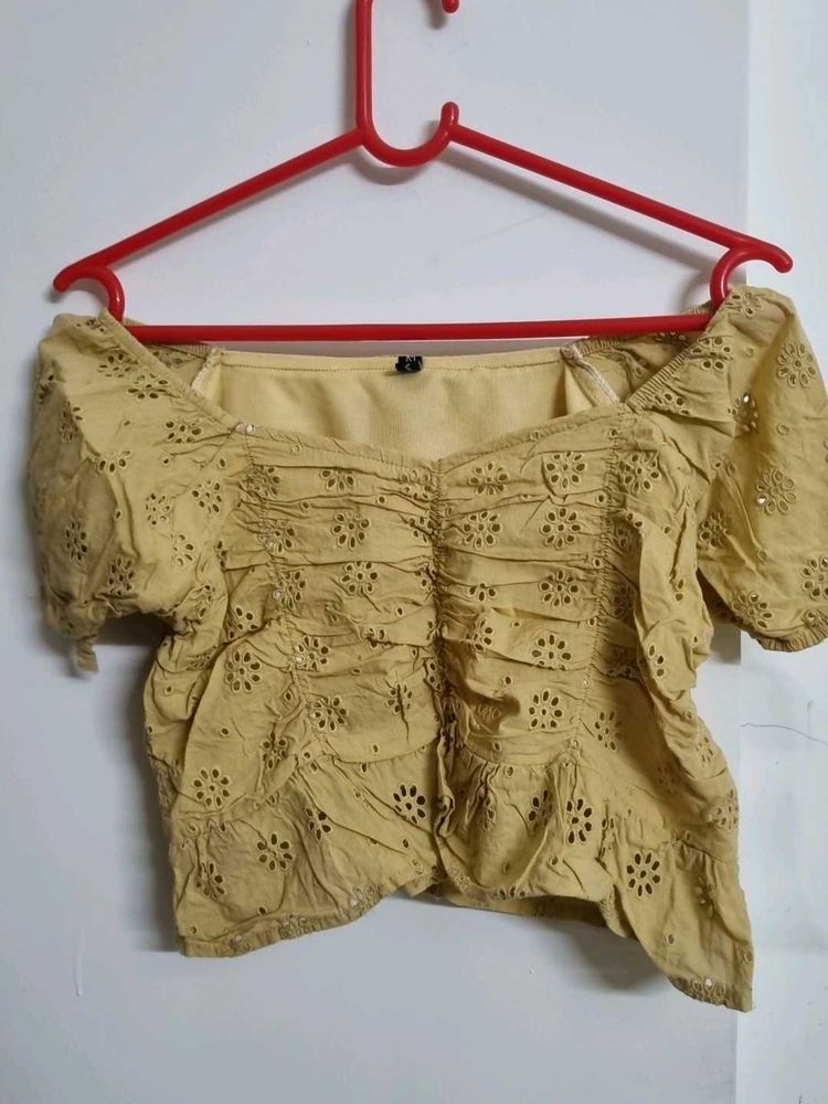 Lemon Yellow Embroidered Top