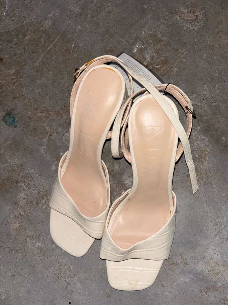 MANGO White Block Heels