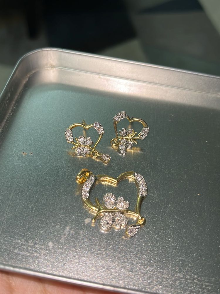 Set Of Heart Shaped Dollar &amp; Earrings