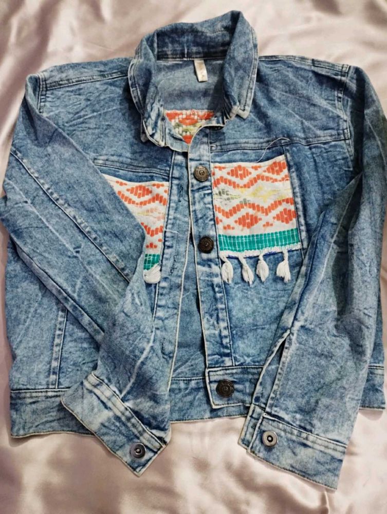 Denim Jacket with Tribal Pocket