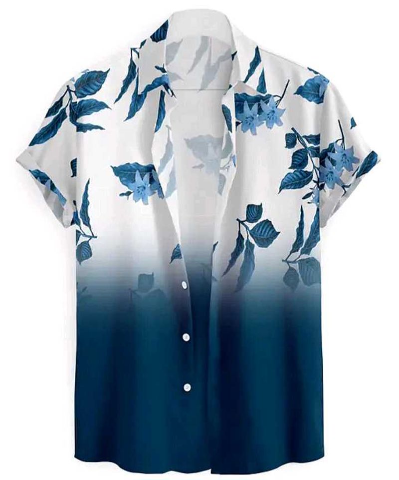 Ocean Breeze Gradient Leaf Printed Casual Shirt&#34;