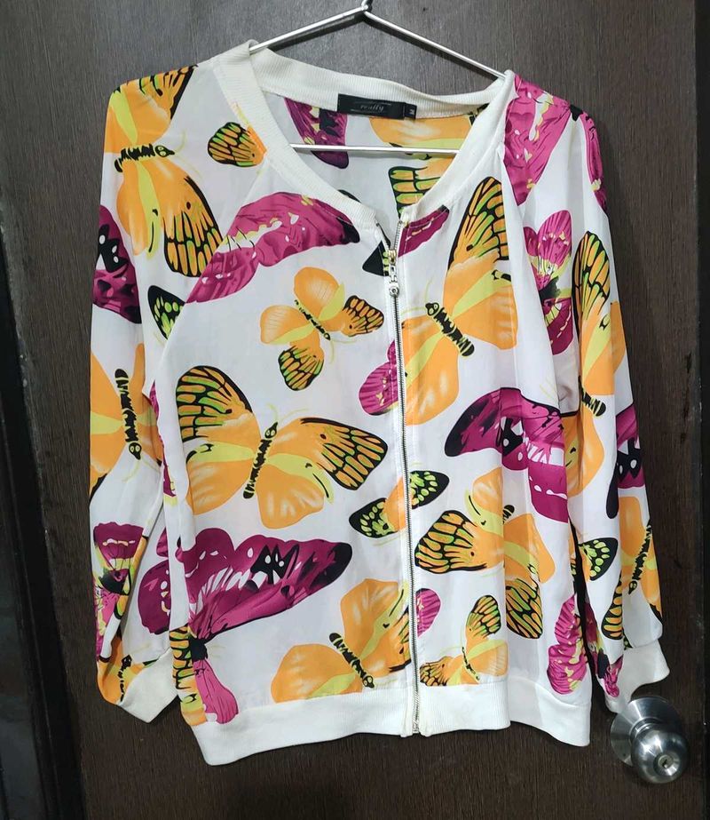 Butterfly Print Bomber Jacket