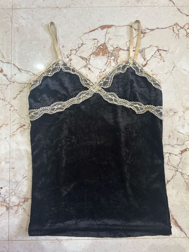 Y2K Thrifted Lacey Velvet Cami Top