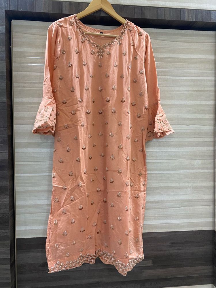 Elegant Peach Embroidered Kurta with shrara