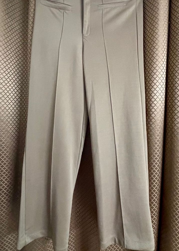 Beige Wide Leg Trousers