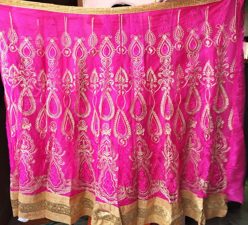 Pink &amp; Gold Embroidered Lehenga Skirt