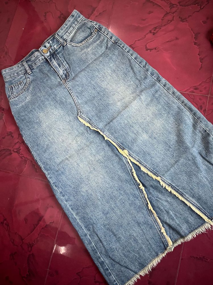 Denim Slit Midi Skirt