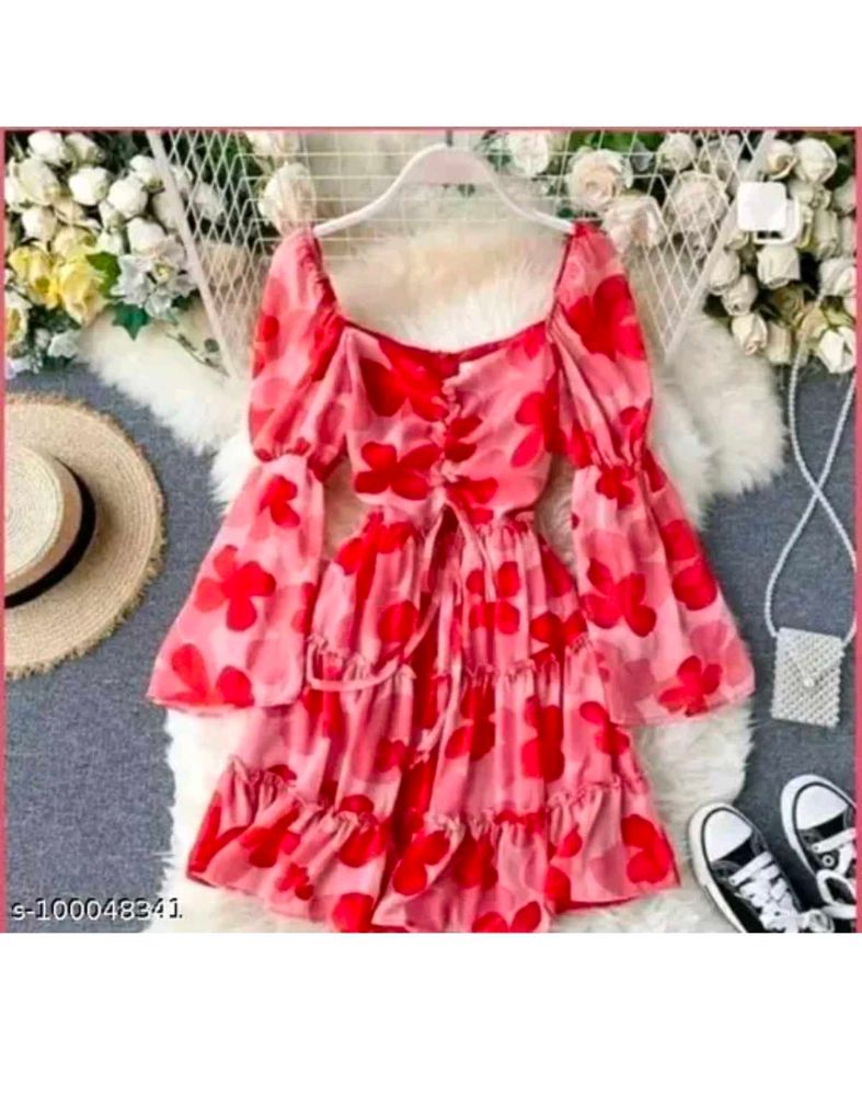 Floral Printed Red Dress