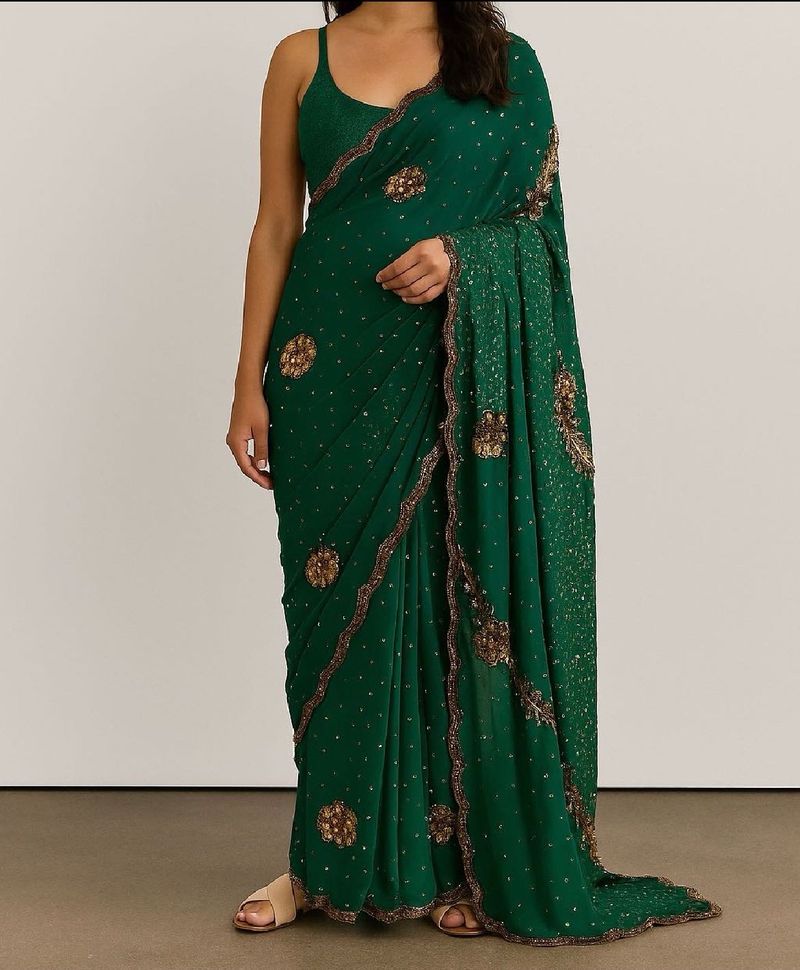 Emerald Green Embroidered Saree