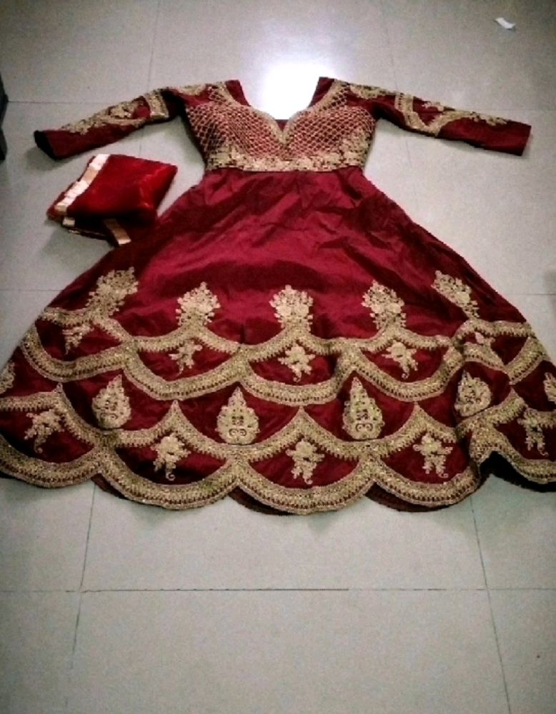 Maroon A Line Kurta Dupatta