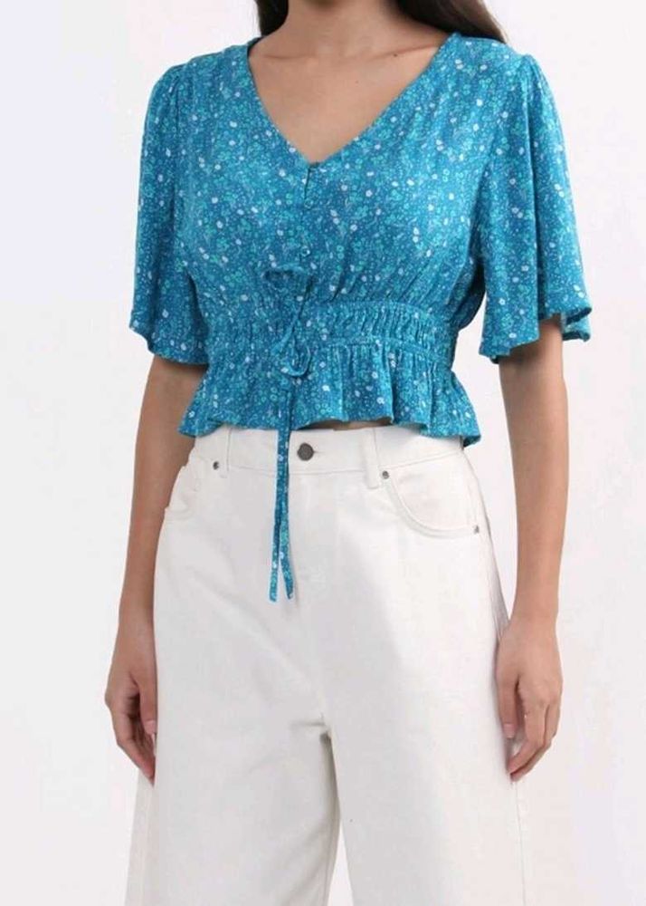 Blue White Floral Coquette Top