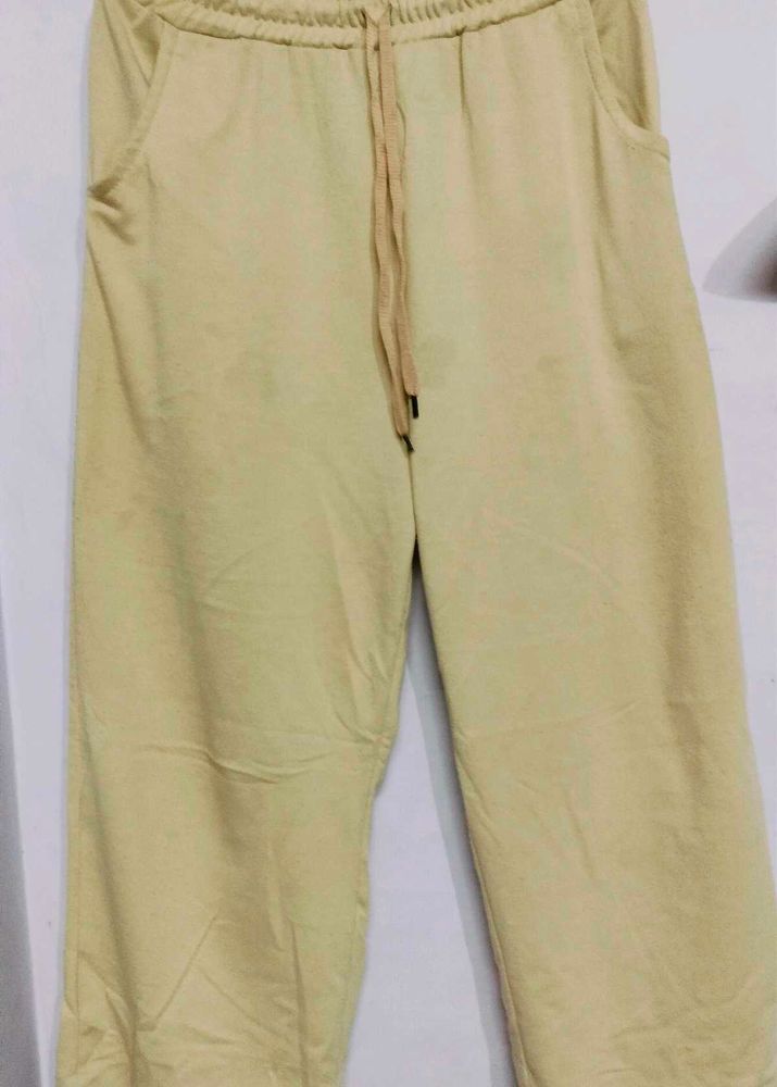 Beige Drawstring Wide Leg Pants