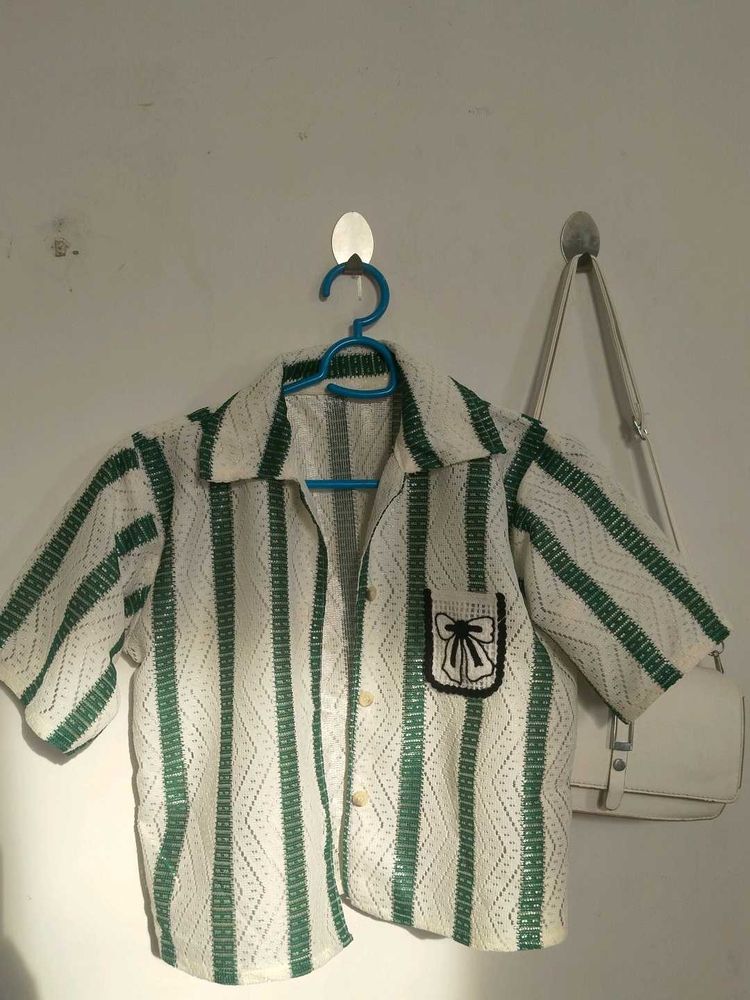 Korean Striped Short Sleeve Shirt