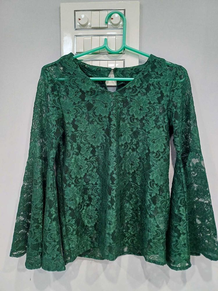 Flare Hand Green Lacy Top