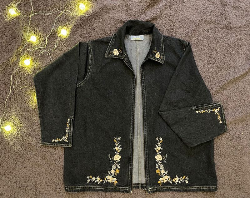 y2k Oversized vintage Denim Jacket with embroidery