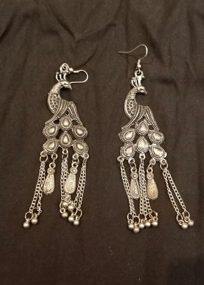 Peacock Style Silver Earring
