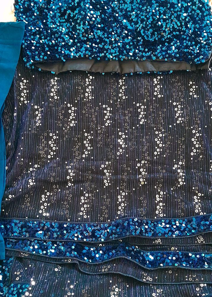 Prime Deal Blue Soft Net Shimmer Saree