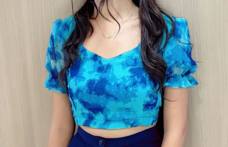 Blue Tie-Dye Crop Top and Pant