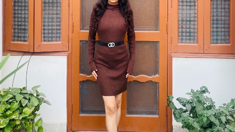 Brown Knit Mini Dress