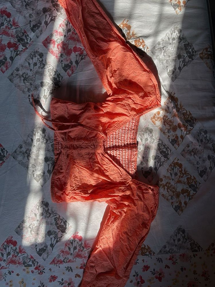 Peach Eyelet Crop Top