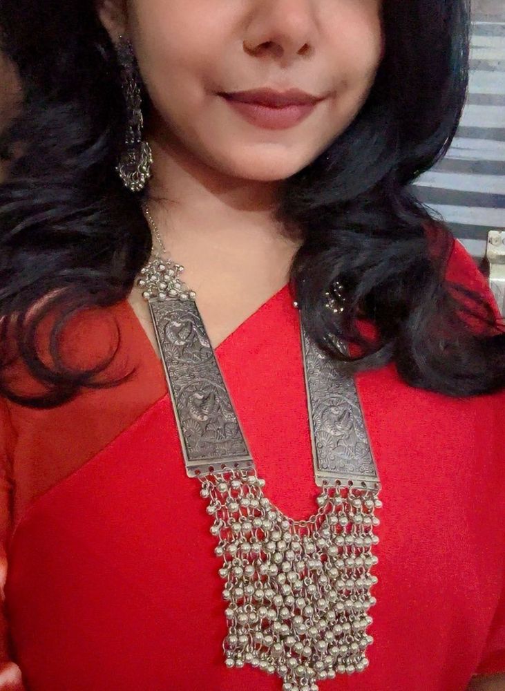 Oxidized Statement Necklace And Earrings Set