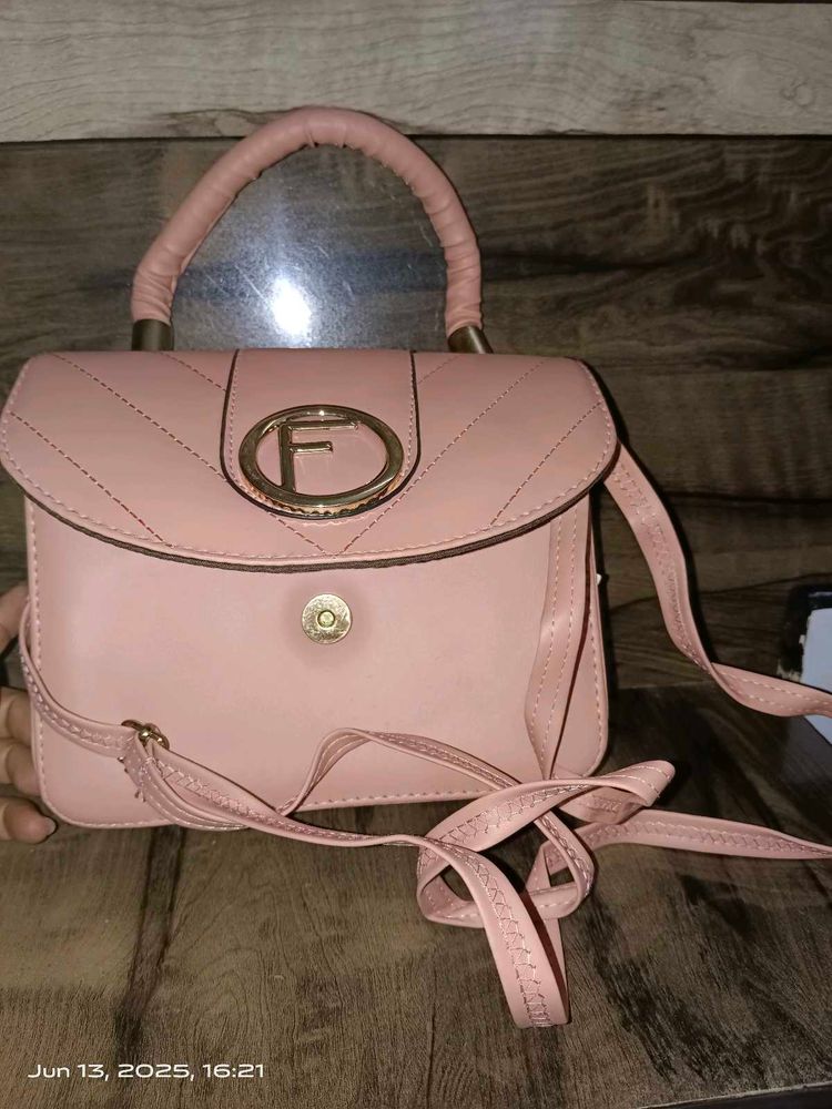 Blush Pink &#39;F&#39; Logo Top Handle Bag