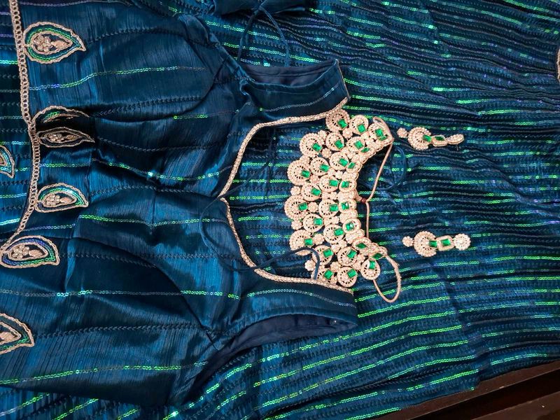 Sequin Lehenga Choli Set with jewelery