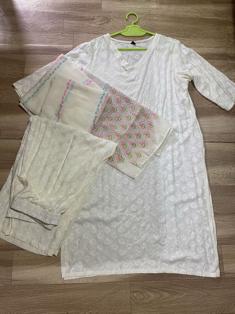 Off White/ Cream Kurta Set (3 Peice)