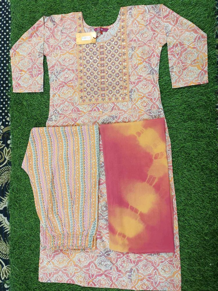Kurti With Pant And Dupatta Set