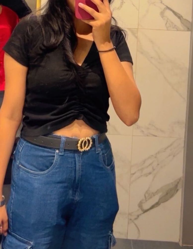 Black Tie Up Crop String Top