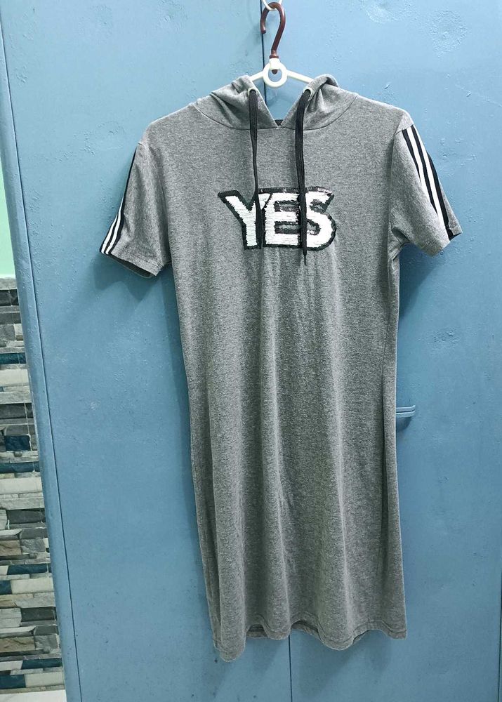 Gray YES Graphic T-Shirt Dress