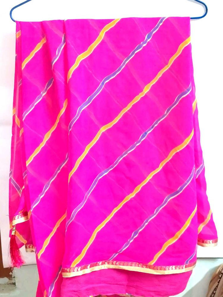 Pink Leheriya Saree with Gold Border