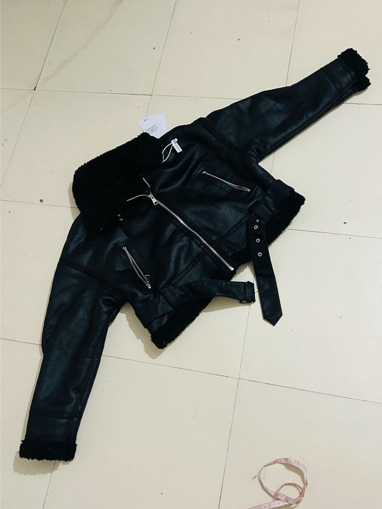 Black Faux Leather Aviator Jacket