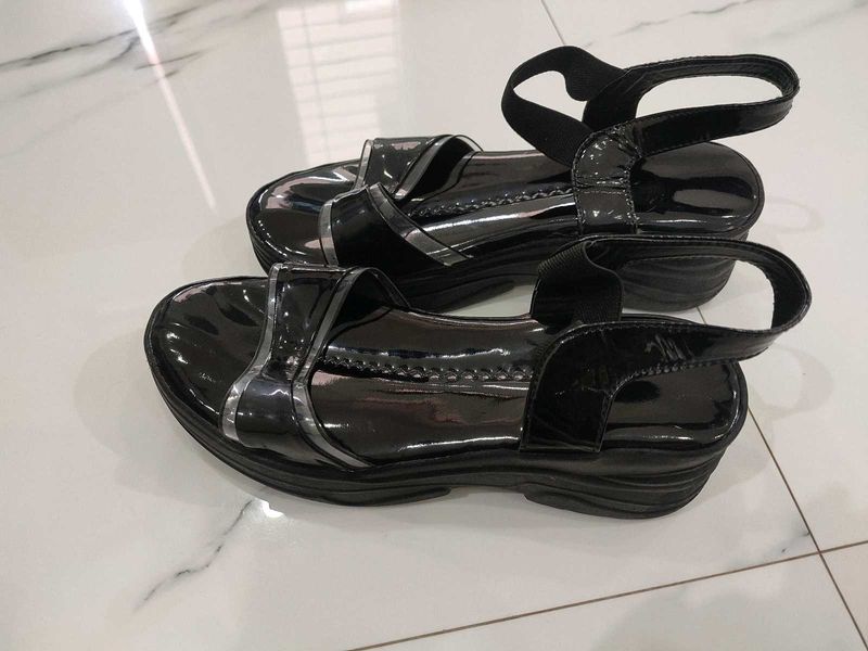 Black Patent Platform Sandals