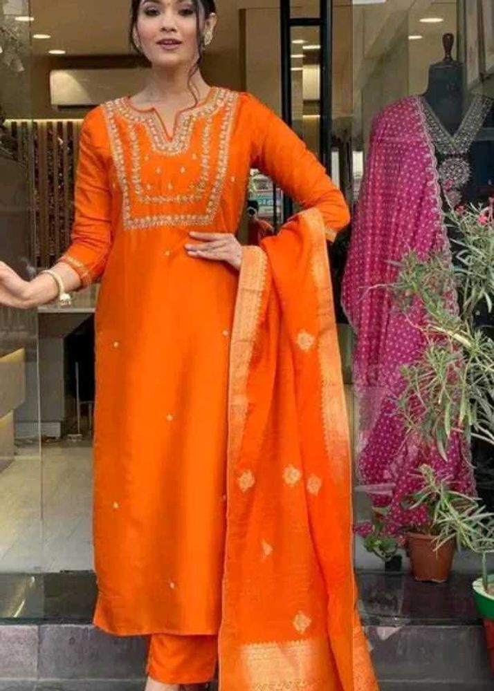 Orange Embroidered Kurta Set