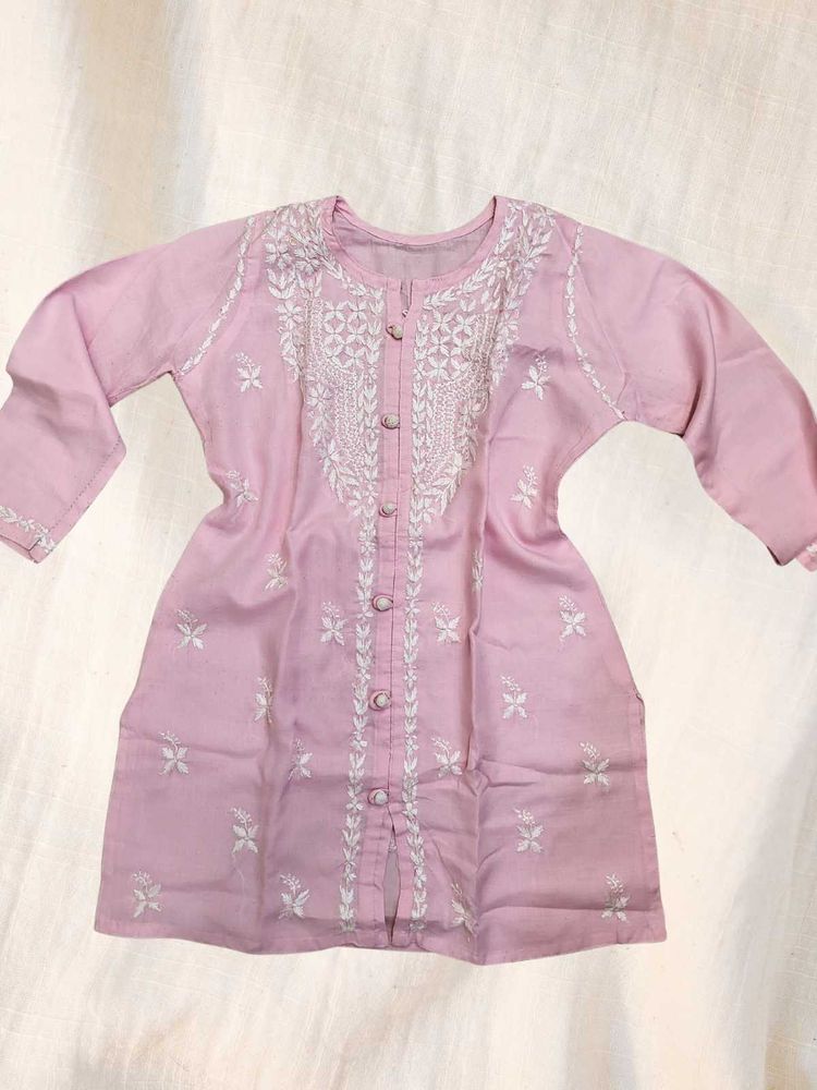 Pink Embroidered Kurti For Jeans